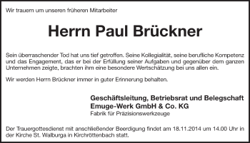 Traueranzeige von Paul Brückner von Pegnitz-Zeitung